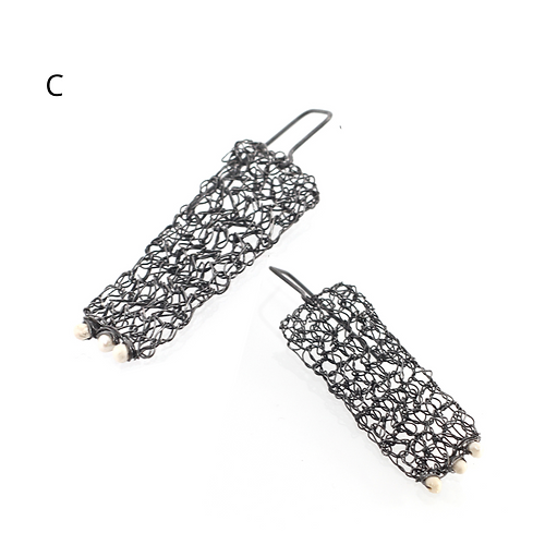Hand-Crocheted Oxidised Silver Drop Earrings